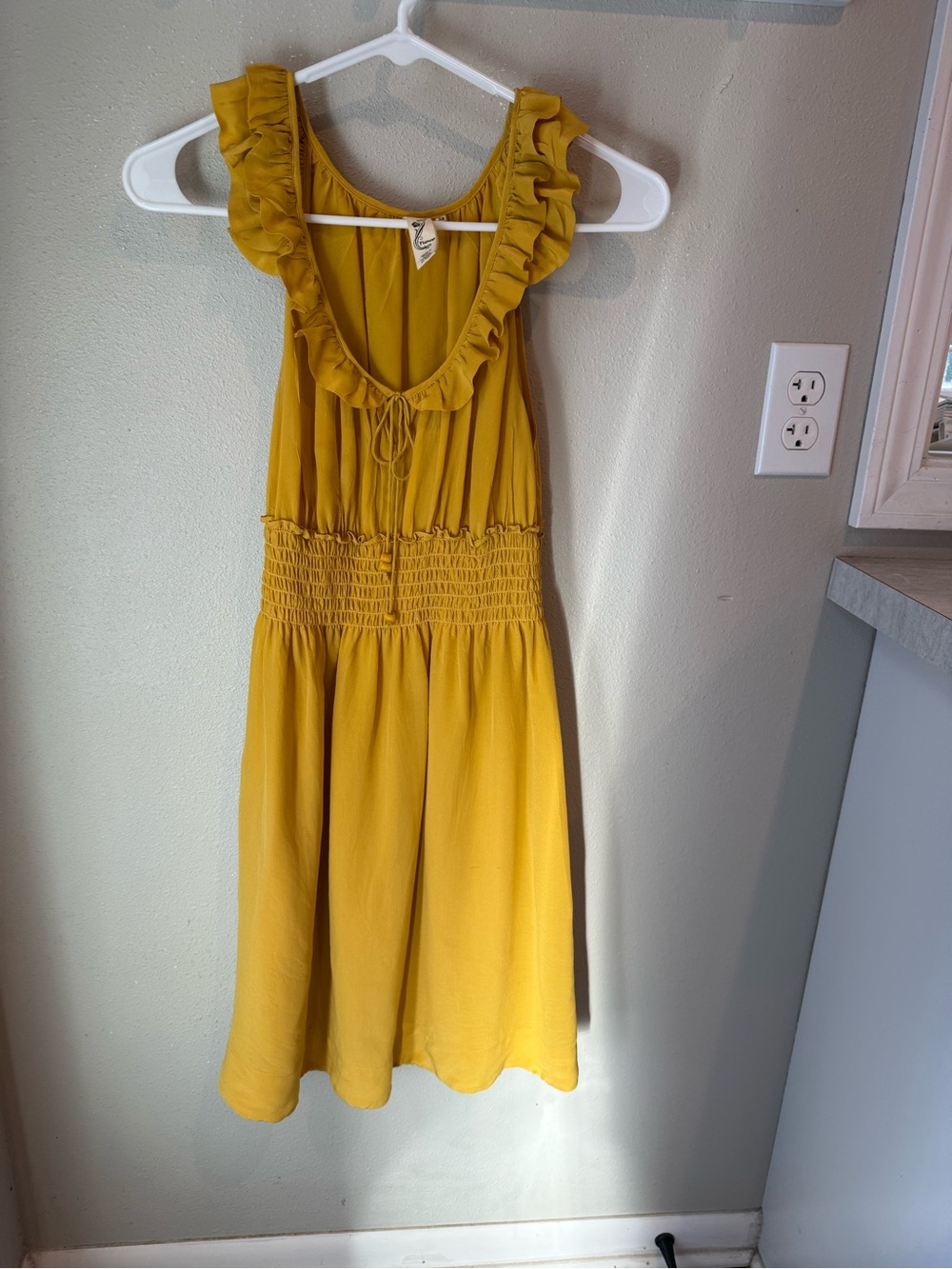 Anthropologie Silk Ruffle Sundress in Mustard Yellow